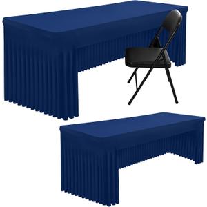 Smiry 2 Pack Spandex Open Back Tablecloth,Elastic Fitted Stretch Tablecloth for 5FT Rectangle Tables,Waterproof Washable Table Cover Skirt for Wedding, Banquet & Parties (Navy, 60Lx30Wx30H Inch)