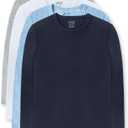 Brix 4 Pack Boys Long Sleeve Shirts Cotton Basic Tees Youth Layering T-Shirts Tagless (5-6 Years, Navy, Grey, Chambray, White)