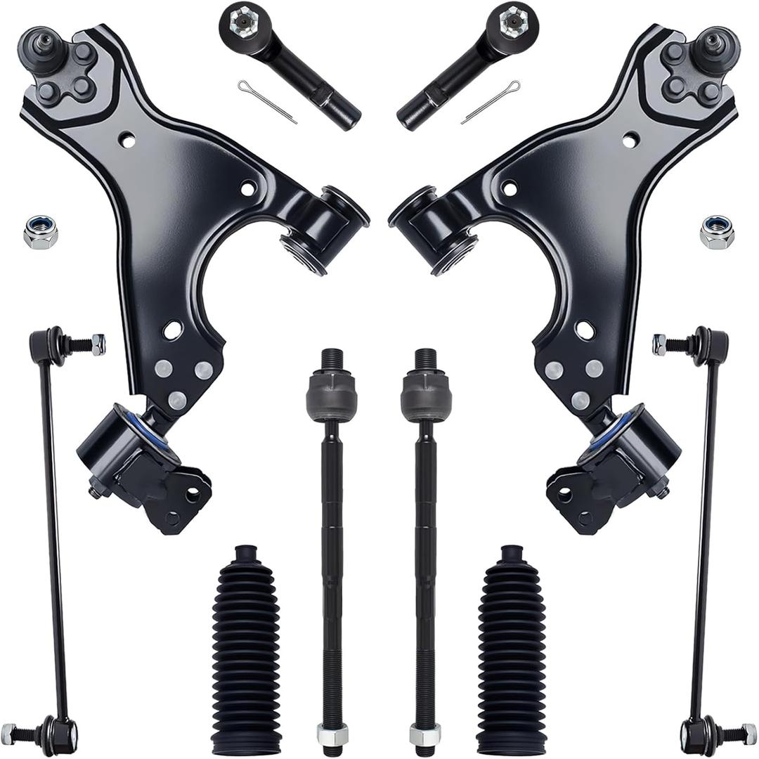 10Pc Front Lower Control Arm Kit w/Ball Joint Fit For 08-17 Bu-ick Enclave, 09-17 Chevy Traverse, 07-16 GM-C Acadia, Outer Inner Tie Rod End, Sway Bar Link (# K621231 K750155 EV800572 ES800286)