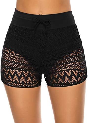 Lecieldusoir Women's Swim Shorts High Waisted Bathing Suit Lace Bottoms Swimsuit Bottoms Swimwear Bikini Board Shorts.  M-L