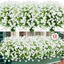 Ouddy Decor 12 Bundles Artificial Flowers for Outdoors UV Resistant Fake Plastic Plants Faux Greenery Stems for Spring Summer Indoor Garden Patio Window Box Kitchen Home Decor, White
