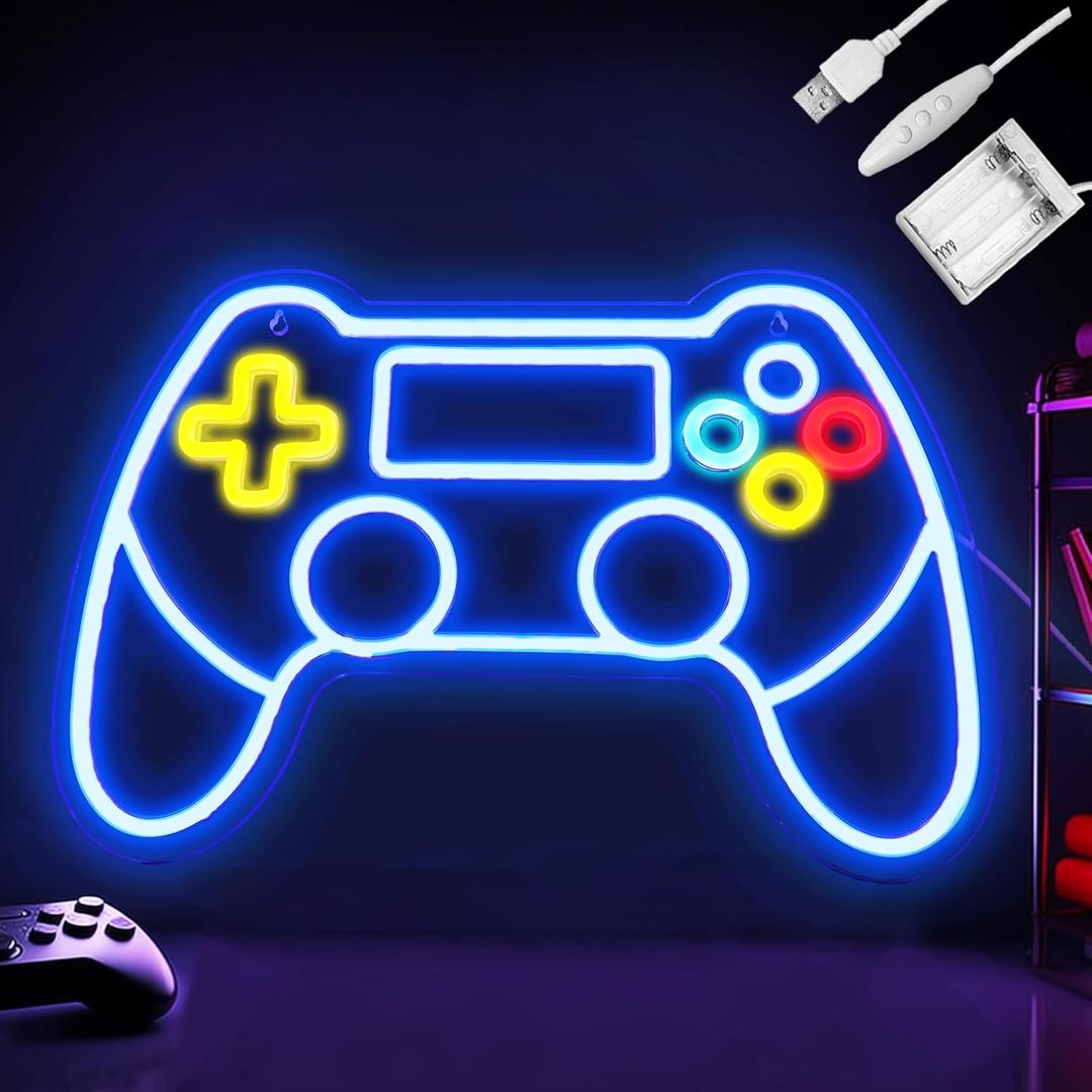 Gamepad Neon Sign, Battery or Usb Powered for Gaming Room Decor, Adjustable Brightness Gamepad Neon Light(16.5 x 11.2 inches)