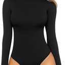 MANGOPOP Women's Mock Turtle Neck Sleeveless Long Sleeve Tops Bodysuit Jumpsuit, Size M