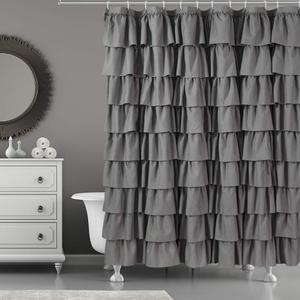 Gray Ruffle Shower Curtain, Elegant Fabric, Soft & Fluffy, 72x72, Stylish Bathroom Decor, Durable, Easy Care, Classic & Beautiful Ruffled Design for Women's Bathroom (Grey)
