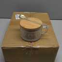 6 PACK Vintage Glass Coffee Mugs 14oz Clear Embossed Tea Cup Set With Bamboo Lids And Gold Spoons,Yogurt Bowl,Kitchen Gifts For Women