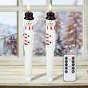 Eldnacele Christmas Taper Flameless Candles with Remote and Timer, Battery Operated Hand Painting Snowman 3D Wick Flickering Real Wax LED Candles Tabletop Holiday Xmas Decorations 2Pcs,0.79"×11.4"