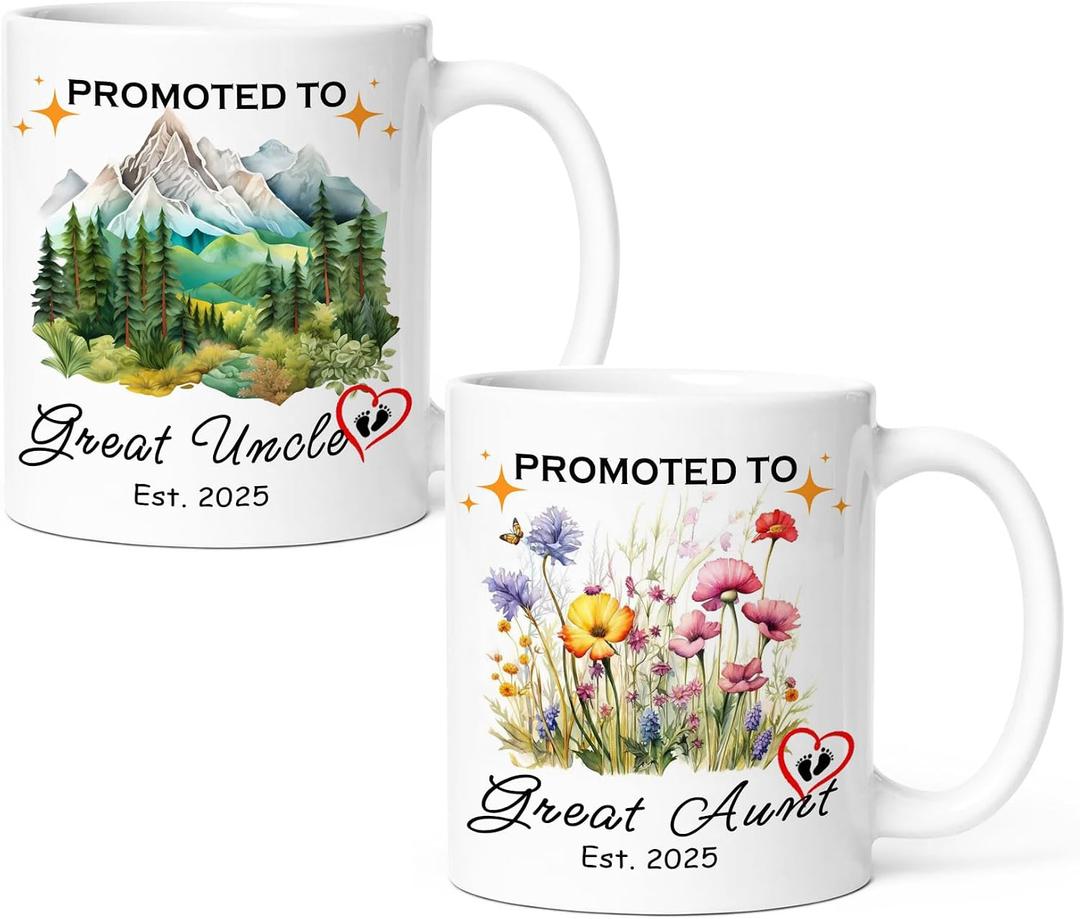 Promoted to Aunt And Uncle 2025 Mugs Set of 2, First Time Aunt Uncle New Baby Gift for Expecting Pregnancy Gifts Idea (au un2025)