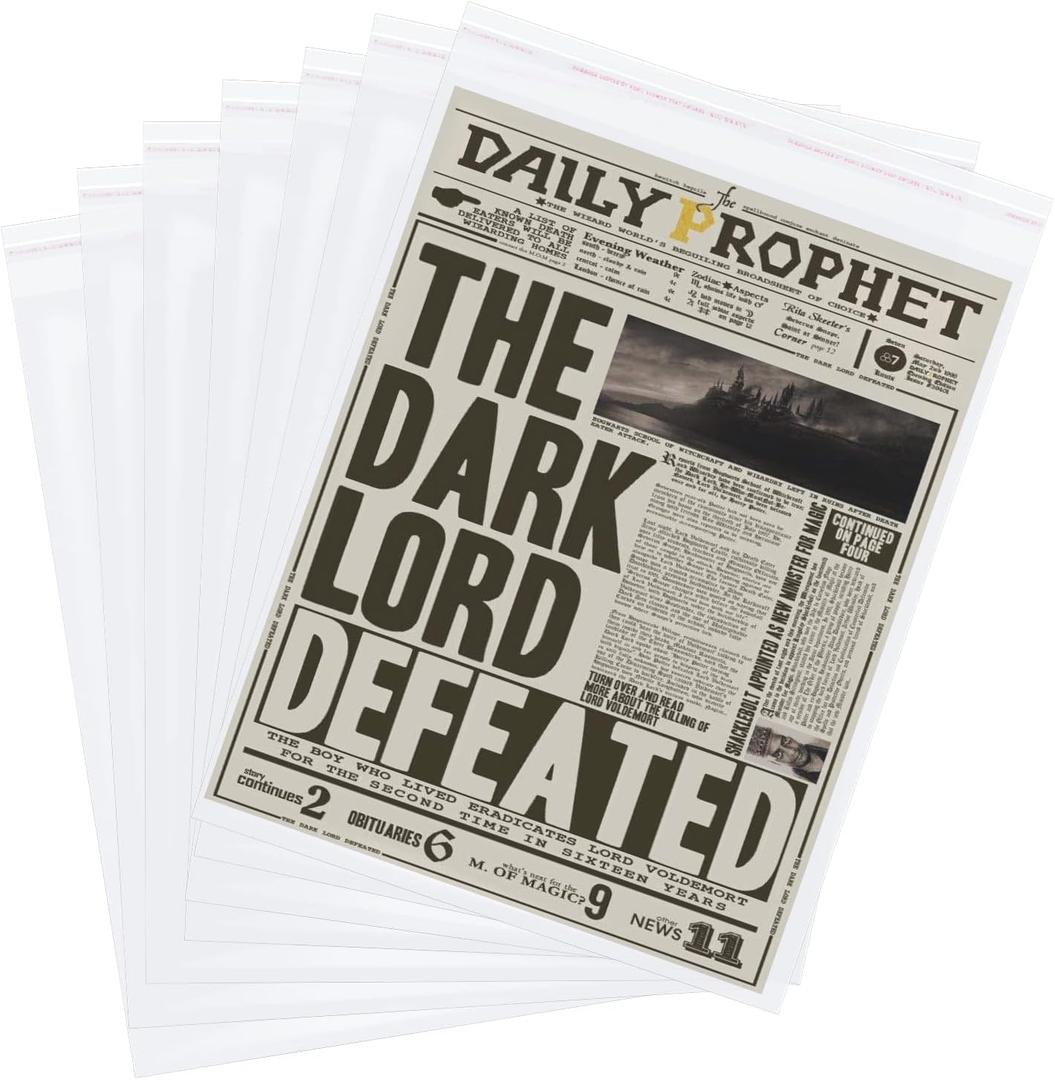 100 Pieces 13" x 18" Newspaper Sleeves Preservation 2 Mil Self-adhesive Newspaper Plastic Bags Resealable Clear Bags for Newspaper