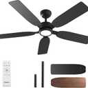 Ensenior 52 inch ceiling fan with light and remote, Noiseless Reversible DC Motor Fandelier Ceiling Fan, 6 Speeds, 3CCT, Black Modern Ceiling Fan for Bedroom and Living Room, 5 Dual-Finish Blades