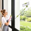 ORIXA U Shaped Window Cleaner for Outside Windows, Extendable Telescopic Pole with Rotatable Squeegee Head, Clean Exterior Glass from Inside, 2 Reusable Microfiber Cloths