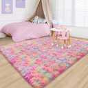 Cute Unicorn Rug for Girls Bedroom, 6x9 Plush Fluffy Princess Rainbow Area Rug for Girls Room Soft Big Shag Carpet for Living Room Baby Toddler Kids Room Colorful Kawaii Room Decor