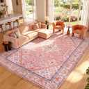 9x12 Boho Machine Washable Low Pile Area Rugs for Living Room Peach Pink
