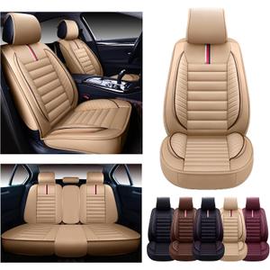 OASIS AUTO Car Seat Covers Premium Waterproof Faux Leather Cushion Universal Accessories Fit SUV Truck Sedan Automotive Vehicle Auto Interior Protector Full Set (OS-001 Tan)