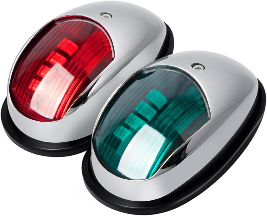 Obcursco Boat Navigation Lights, LED Red and Green Vertical Mount for Bow and Stern, IP67 Waterproof Marine Lights for Pontoon, Bass, and Jon Boats(Sliver) (Electroplate Silver)
