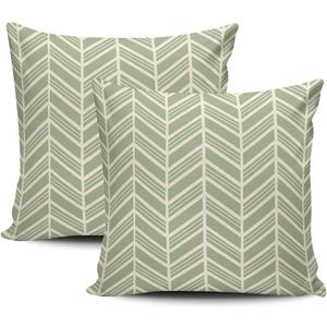 WEINIYA Sofa Decoration Pillowcases 2 Pack Green and White Herringbone Sage Square Cushion Case Throw Pillow Covers 20x20 Inch Double Sides Print