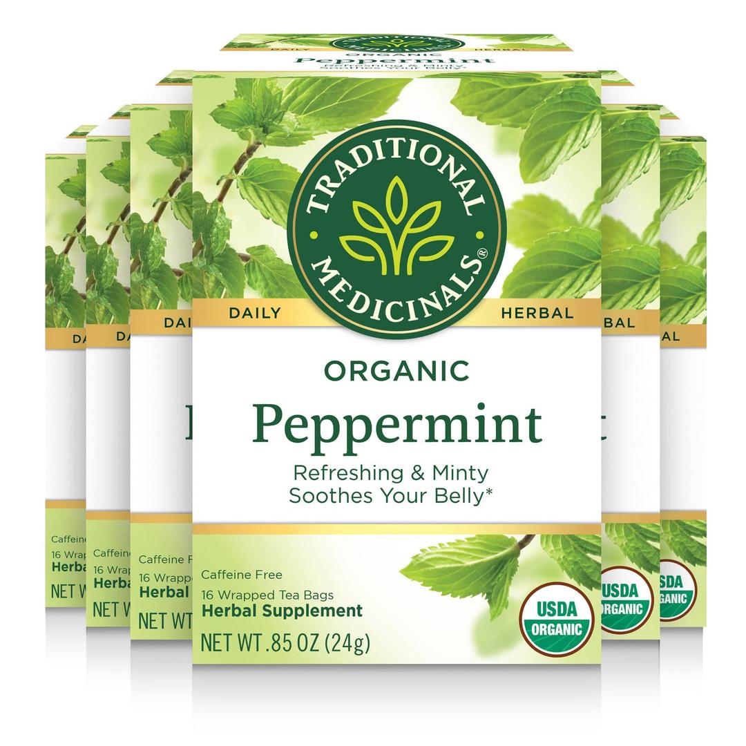 Traditional Medicinals Tea, Organic Peppermint, Soothes Your Belly, Refreshing & Minty, 96 Tea Bags (6 Pack) (EXP 08/31/28)