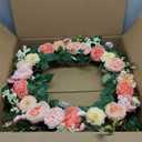 24Inch Valentines Day Wreath Decor, Artificial Rose Pink Flower Wreath with Berry Eucalyptus Green Leaf, Valentines Wreaths for Front Door Wedding Anniversary Party Candlelight Dinner Decorations