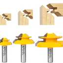 MNA 45 Degree Lock Miter Router Bit 3-Piece Set, for 1/2, 3/4, 1 Cutting Height, 1/2 Inch Shank. Easy to Create Lock Miter Joint