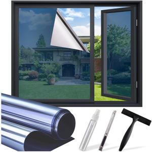 SUNBABY Window Tint for Home, One Way Privacy Film Heat & UV Blocking, Static Cling No Glue Renter Friendly Cover for Home Bedroom, Office & Sliding Glass Door, 35.4 x 78.7 Inch, 3 Tools, Blue