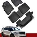 Floor Mats Compatible with Ford Explorer 7 Seat 2015-2019, All Weather Floor Liners Full Set 1th 2nd 3rd, Waterproof Non-Slip TPE Custom Floor Mats Accessories for Car Front and Back