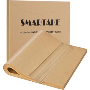 SMARTAKE 200 Pcs Parchment Paper Baking Sheets, 16x24 Inches Non-Stick Precut Baking Parchment, for Baking Grilling Air FSteaming Bread Cup Cake Cookie and More (Unbleached)