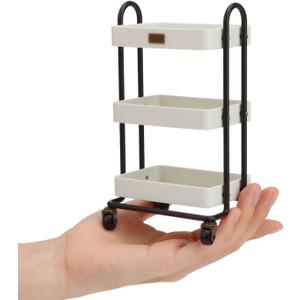 Dollhouse Miniature Handcart Rolling Cart 3 Layers Storage with Wheels for Mini House Kitchen Furniture Restaurant Trolley Dining Cart Shelf Accessories Garden Decoration (Beige)