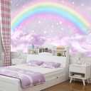 Children's Rainbow Bedroom Self-Adhesive Wallpaper Purple Clouds Peel-and-Stick Wall Mural - 96"x137"