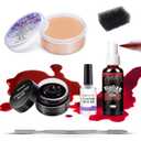 SFX Makeup Kit Scars Wax, Fake Blood Spray, Professional Scar Wax&Blood Effects Set with Coagulated Blood Gel&Spray, Metal Spatula, Sealer & Black Sponge for Realistic Halloween Zombie, Vampire Wound