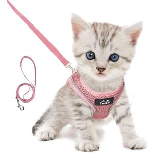 TwoEar Cat Harness Escape Proof, Soft Dog Vest Harness Adjustable, Breathable Mesh Step-in Puppy Walking Jacket Reflective Easy Control for Extral Small Pets for Outdoor Walking (XXXS, Pink) (XXXS(Neck:10.2-11.4"/Chest:11.4-12.6"))