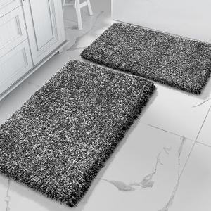 Yimobra Bathroom Rug Set 2 Piece, Soft Absorbent Microfiber Bath Mat Set, Non Slip Machine Washable Dry, Plush Shaggy Shower Rugs for Bathroom Floor, 32"x20"+24"x17", Black and White
24x18 Inch
