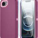 Phone Case for iPhone 16e Case & iPhone 17e Case with HD Screen Protector, Heavy Duty Shockproof & DustProof & 3-Layer Cover Phone Case for iPhone 16e/17e,WineRedPink