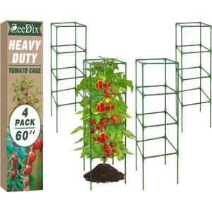ZeeDix 4 Pack Tomato Cages for Garden 60 Inches, Heavy Duty Square Adjustable Tomato Trellis Cage Climbing Plant Support Trellis Plant Cages for Climbing Vegetables Flowers with 40Pcs Clips