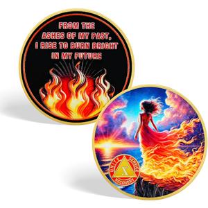 CHURYUML Born from The Flames 10 Year Sobriety Coin - Affirmation Ten Year Sober Chip, Empowering Sobriety Gifts for Women Inspirational AA Coins Recovery Medallions Alcoholics Anonymous Token