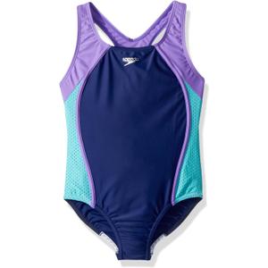 Speedo Girl's Swimsuit One Piece Closed Racerback (7, Mesh Blue Harmony)