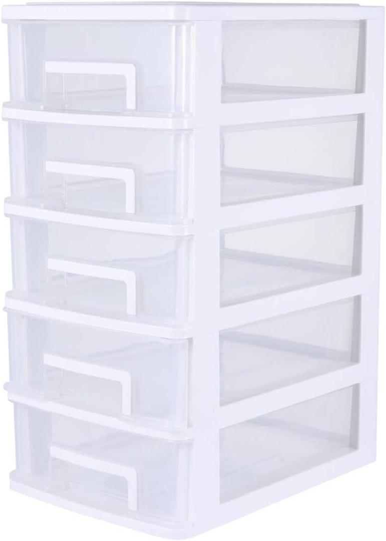 PATKAW Plastic Storage Bins Five-layer Organizer Drawers 1PC 31.4x21.1x15.2cm Drawer Type Storage Cabinet Plastic Storage Drawers 5 Drawer Plastic Storage~White Plastic Drawers (7D8X2161O17VNJLD)