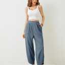 Xiaoxuemeng Womens Baggy Wide Leg Pants Casual Elastic Waisted Palazzo Harem Pants with Pockets (M, Blue)