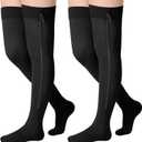 Sosation 2 Pairs Zipper Compression Socks Thigh High 20-30 Mmhg Closed Toe Thigh High Support Stockings(Black,Large)