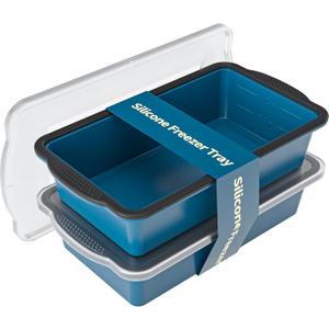 Silicone Freezer Tray With Lid, 2 Large 4 Cup Large Soup Freezer Molds Container for Meal Prepping, Ice Cube Tray, Perfect for Storing Leftovers, Sauces, Lasagna, 2-Pack