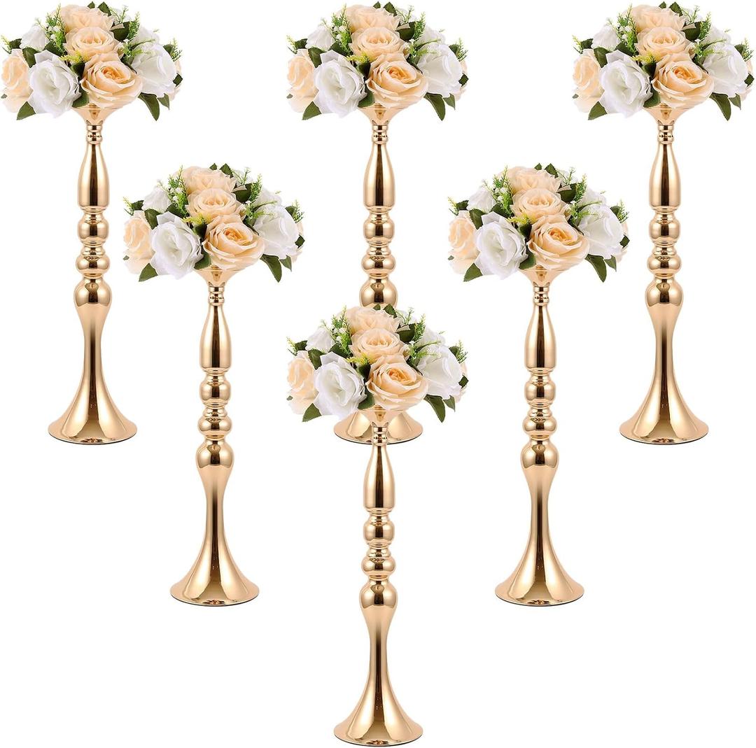 Sabary 6 Pcs Wedding Flower Stand Metal Flower Centerpieces Stand for Table Vase Arrangement Rack for Wedding Reception Dinner Table Party Decor (20 Inch, Gold)
