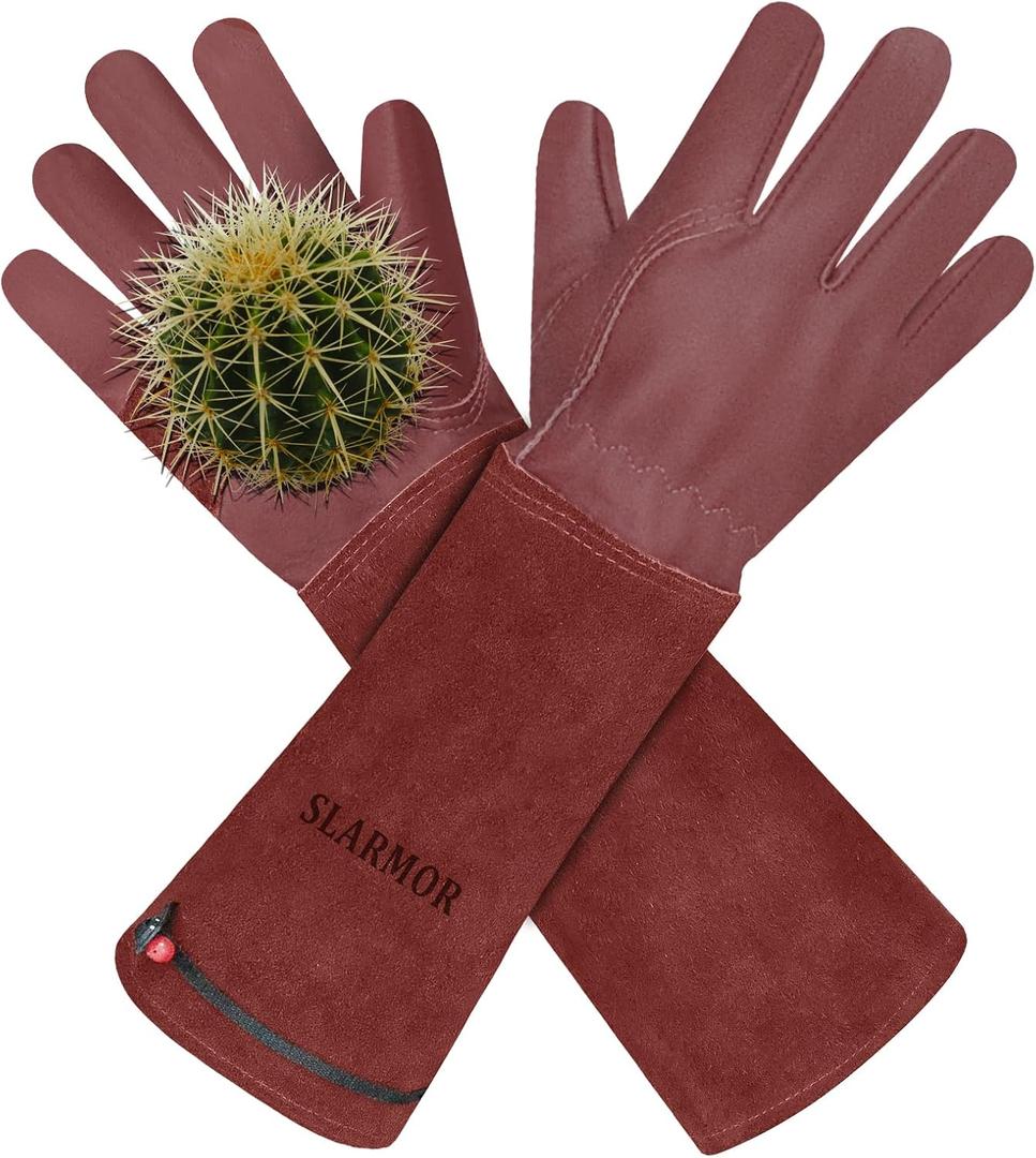 SLARMOR Long Gardening-Gloves Women/ Men-Thorn proof Rose Pruning Heavy Duty Gauntlet-L