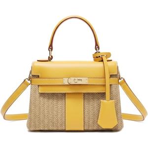 Straw Woven Women's Purse Vacation Box Handbag, Beach Crossbody Bag,Fashion Summer Shoulder Beach bags (Yellow)
