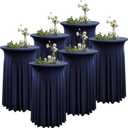 6 Pack Round High Top Navy Blue Spandex Cocktail Tablecloth - 36x43 inch, Stretch Wrinkle Free, Ideal for Cocktail Party, Bar, Wedding & Baby Shower