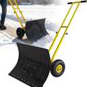 Snow Shovel, 29 Wide Heavy-Duty Metal Snow Pusher, 10 Pneumatic Rubber Wheels, 7-Position Angled Blade, Adjustable Height Anti-Slip Handle, Snow plow for Doorway, Driveway, Sidewalk