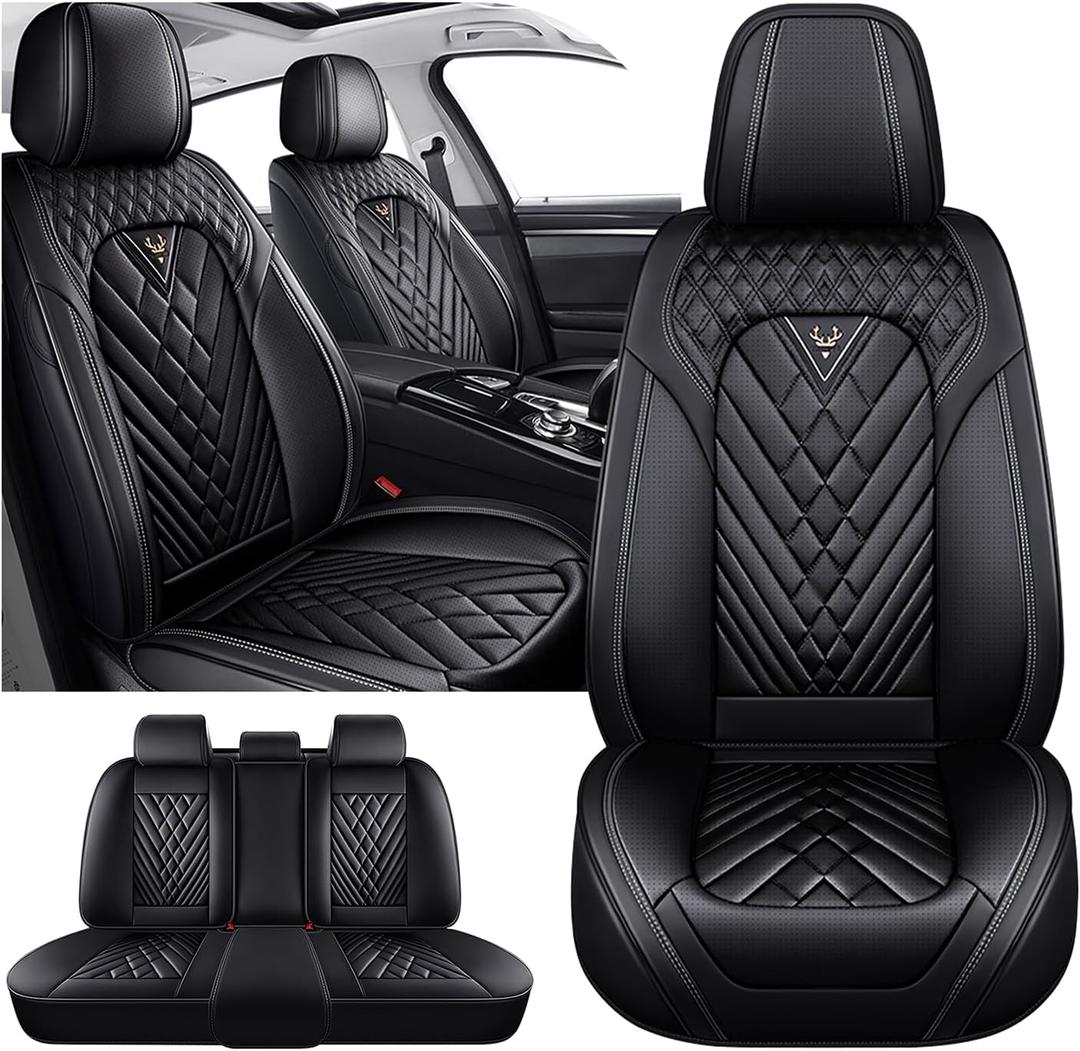 Full Set for Toyota Camry Car Seat Covers 2000-2026, Waterproof Nappa Leather Car Seat Protector, Anti-Slip and Comfortable Car Seat Cover&Accessories(5 Seats/Black)