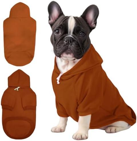 Mfiker Small Dog Hoodie with Leash Hole and Pocket, Soft Winter Dog Sweater, Cozy Hoodies Sweatshirt for Small Dogs Puppy and Cat, Cold Weather Pet Clothes (Brown Dog Hoodie, Large)
