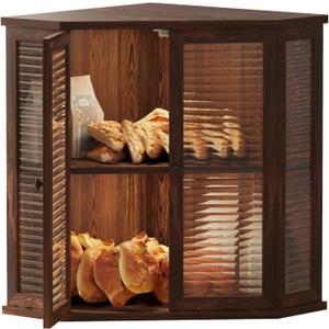 Corner bread box Bread Box for Kitchen Countertop -, Baguettes & Pastries(Brown)