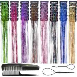 48pcs Hair Tinsel Clip in Rainbow Fairy Hair Tinsel Kit 20Inch Glitter tinsel Hair Extensions Clip in Hair Tinsel for Christmas New Year Halloween Party Sparkly Hair Accessories for Girls Women