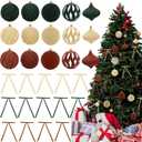 30 Pcs Christmas Tree Decorations Velvet Kit Include 3.15 Inches Assorted Christmas Velvet Balls 8 Inches Vintage Ribbon Bows Flocked Ornaments for Xmas Tree Garland Wreath Decor Holiday Party Supply