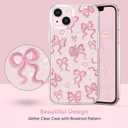 ZTOFERA for iPhone 15 Case Glitter,Cute Clear Ribbon Bow Tie Aesthetic Phone Case,Sparkly Bling Trendy Soft Shockproof Protective Phone Cover for Women Girls,Rose Pink