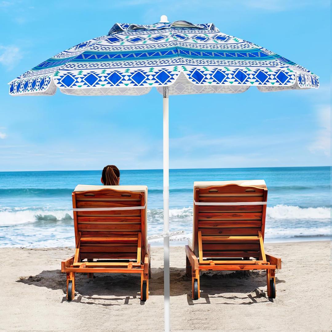Aoxun Beach Umbrella with Tilt Pole, Portable Sand Anchor and Carry Bag, UPF 50+ Sun Shelter Air Vents Design for Outdoor Activities (Blue), 6.5ft